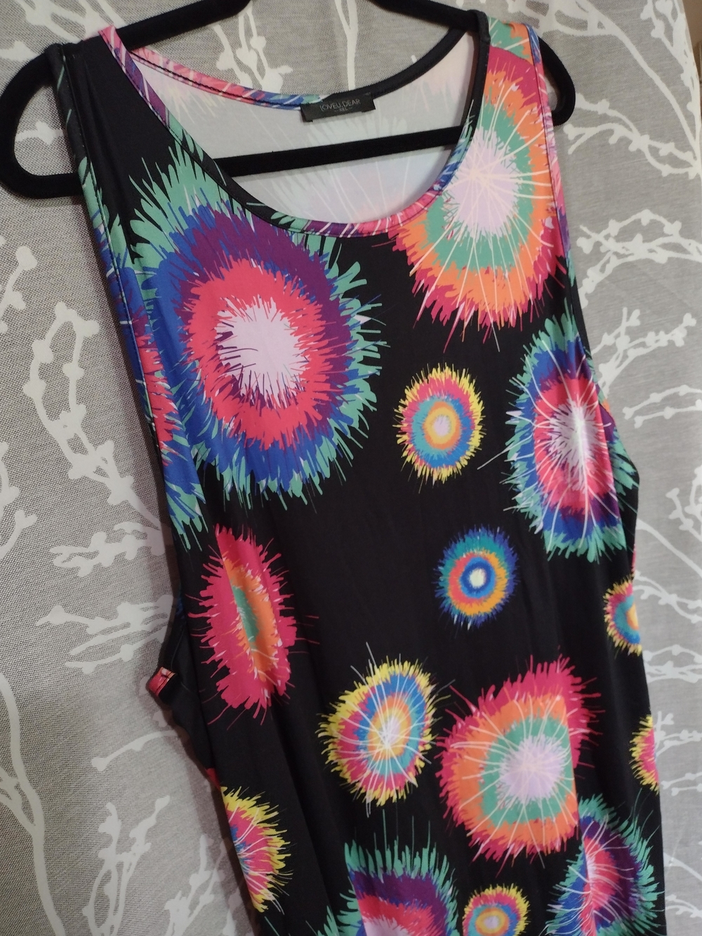 Black Tank Dress with Colorful Burst Print